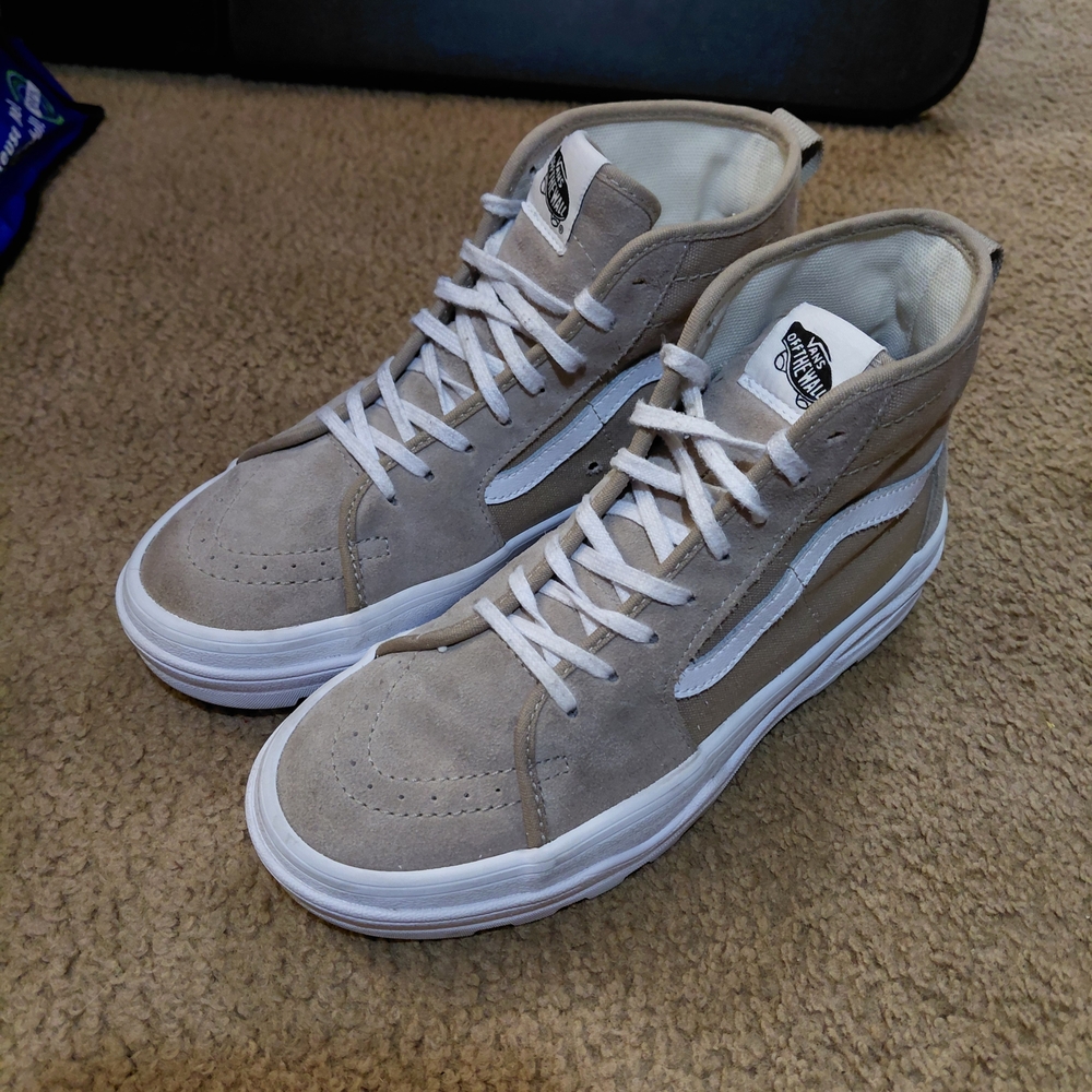 Vans Woman High-Top Sneakers - SIZE 8 Tan and White